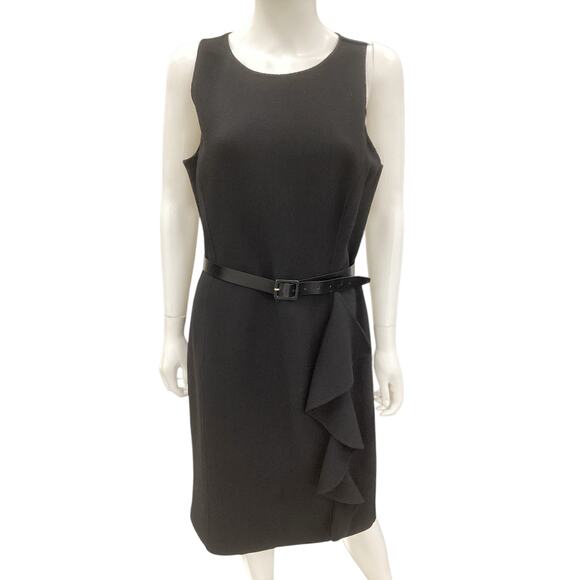 St. John Dress Women's Size 10 Fine Sleeveless Belt Ruffle Little Black  Dress - threedaughtersproperties.com